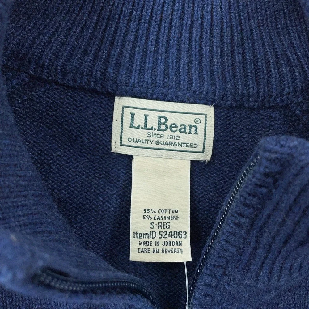 L.L. Bean Sweater Mens Small Navy 1/4 Zip Cashmere Blend Fair Isle Wicked‎ Soft